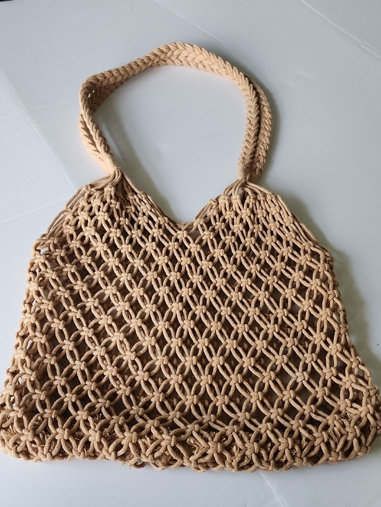 Handbags - Handwoven Beige Macramé Tote Bag - Women Bags